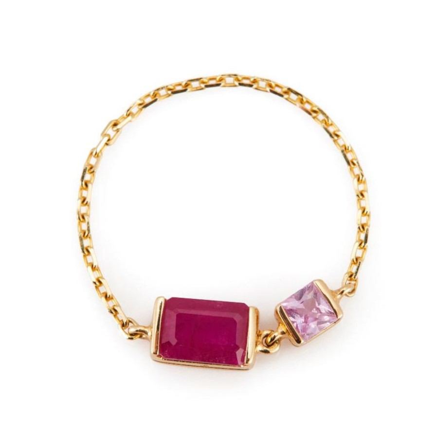 Jewelry YI Collection Double Gemstones | Ruby & Pink Sapphire Chain Ring