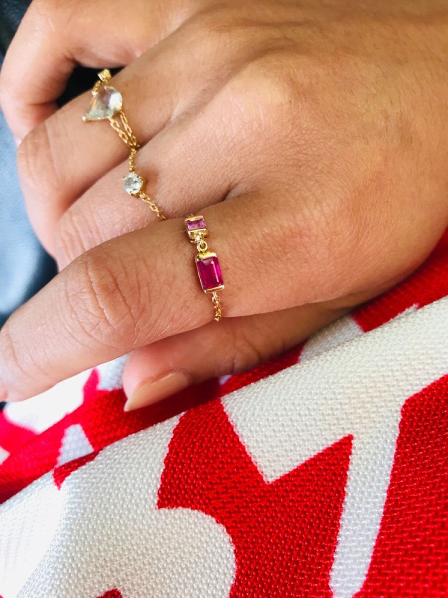 Jewelry YI Collection Double Gemstones | Ruby & Pink Sapphire Chain Ring