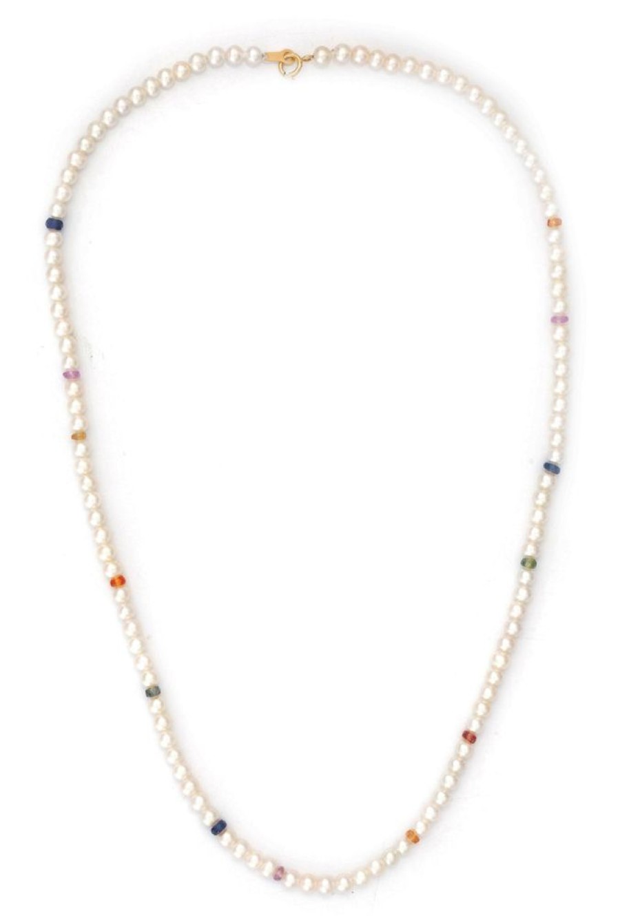 Jewelry YI Collection | Akoya Pearl With Rainbow Sapphires Necklace