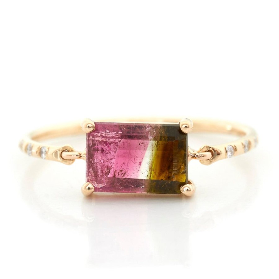 Jewelry YI Collection | Watermelon Tourmaline Petite Circle Diamond Ring