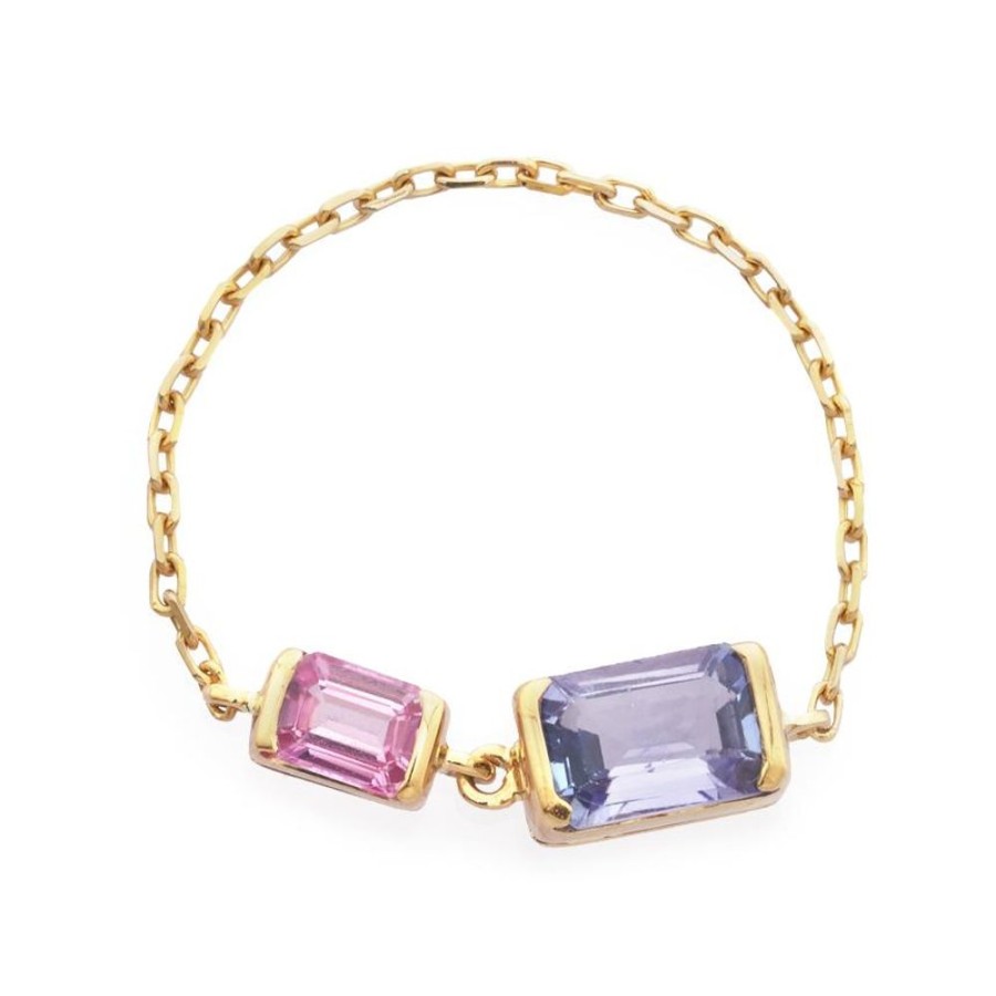 Jewelry YI Collection Double Gemstones | Tanzanite & Pink Sapphire Chain Ring