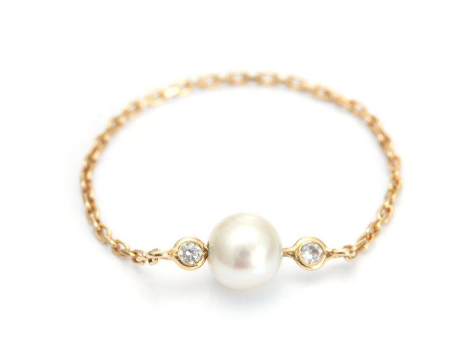 Jewelry YI Collection Triplets | Pearl & Diamond Chain Ring