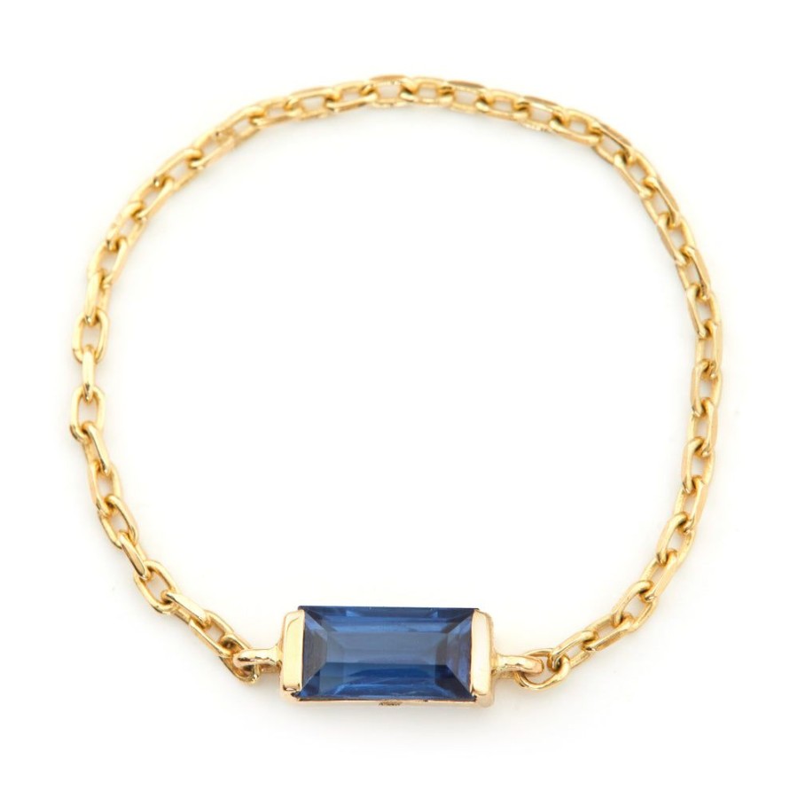 Jewelry YI Collection Chain Rings | Royal Blue Sapphire Baguette Chain Ring