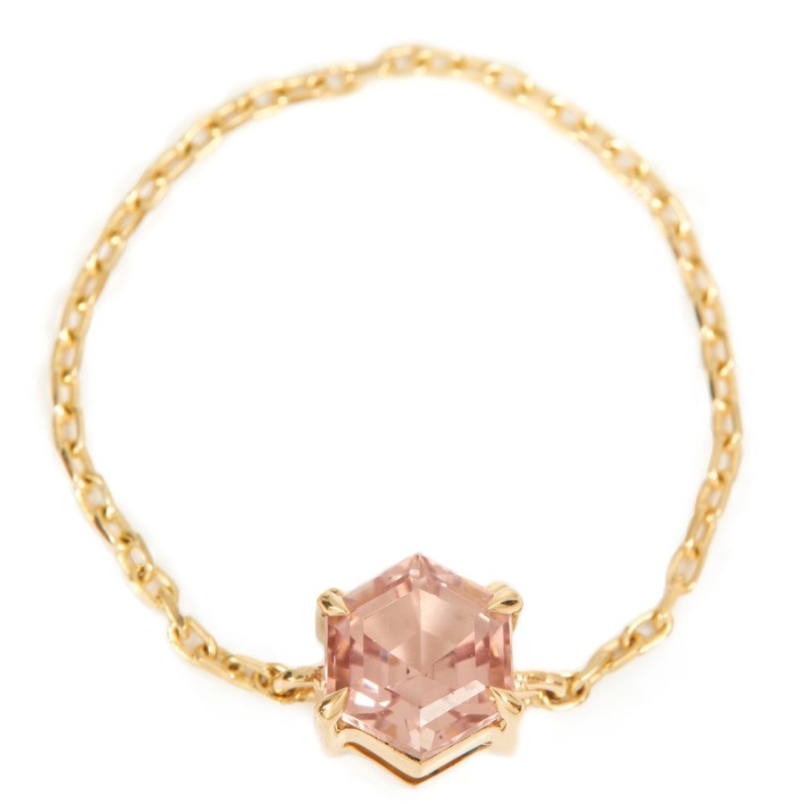 Jewelry YI Collection Chain Rings | Pink Tourmaline Hexagon Chain Ring