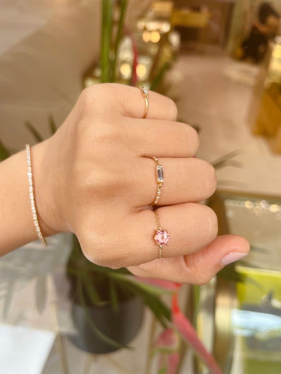 Jewelry YI Collection Chain Rings | Pink Tourmaline Hexagon Chain Ring