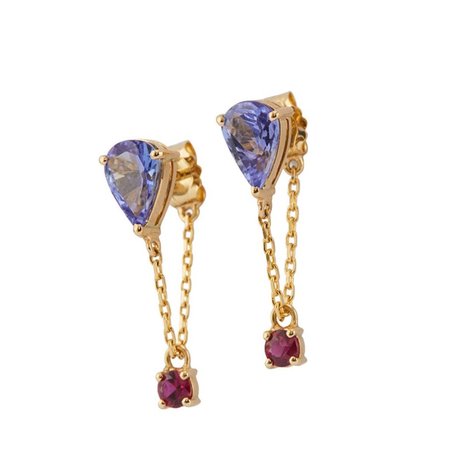 Jewelry YI Collection | Tanzanite & Ruby Chain Earrings