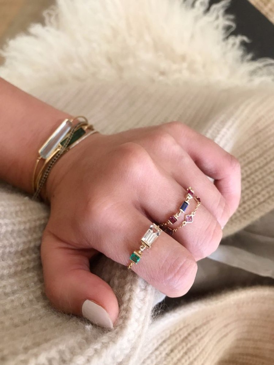 Jewelry YI Collection Chain Rings | Morganite & Emerald Chain Ring