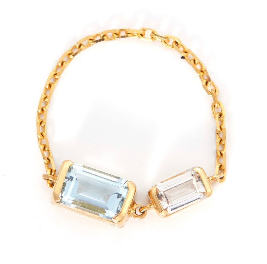 Jewelry YI Collection Double Gemstones | Aquamarine & Topaz Double Chain Ring