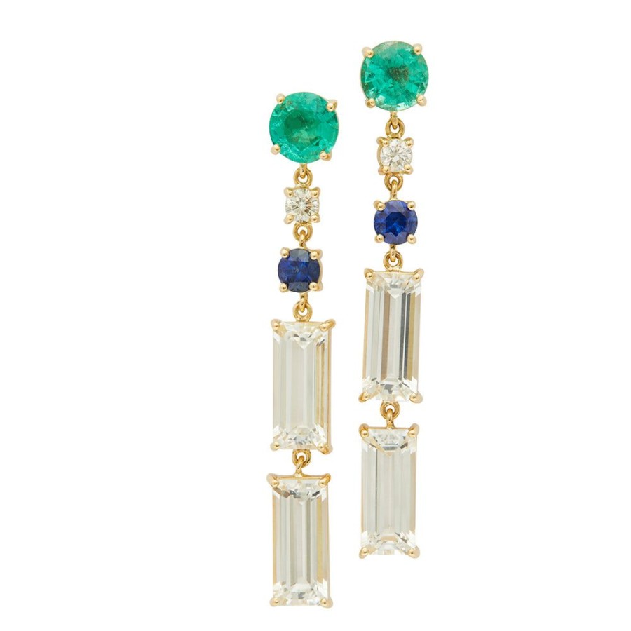 Jewelry YI Collection | Emerald Diamond Sapphire & White Topaz Starry Nights Earrings