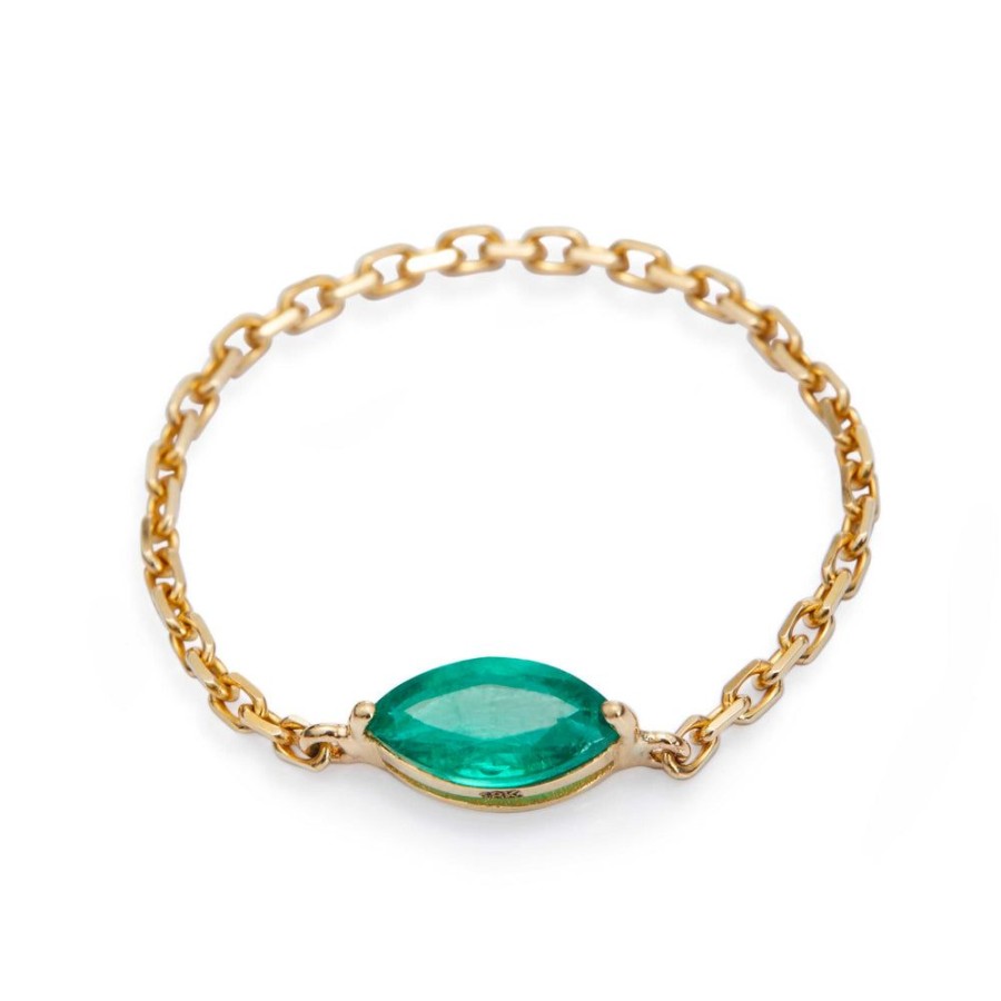 Jewelry YI Collection Chain Rings | Emerald Petite Marquise Chain Ring