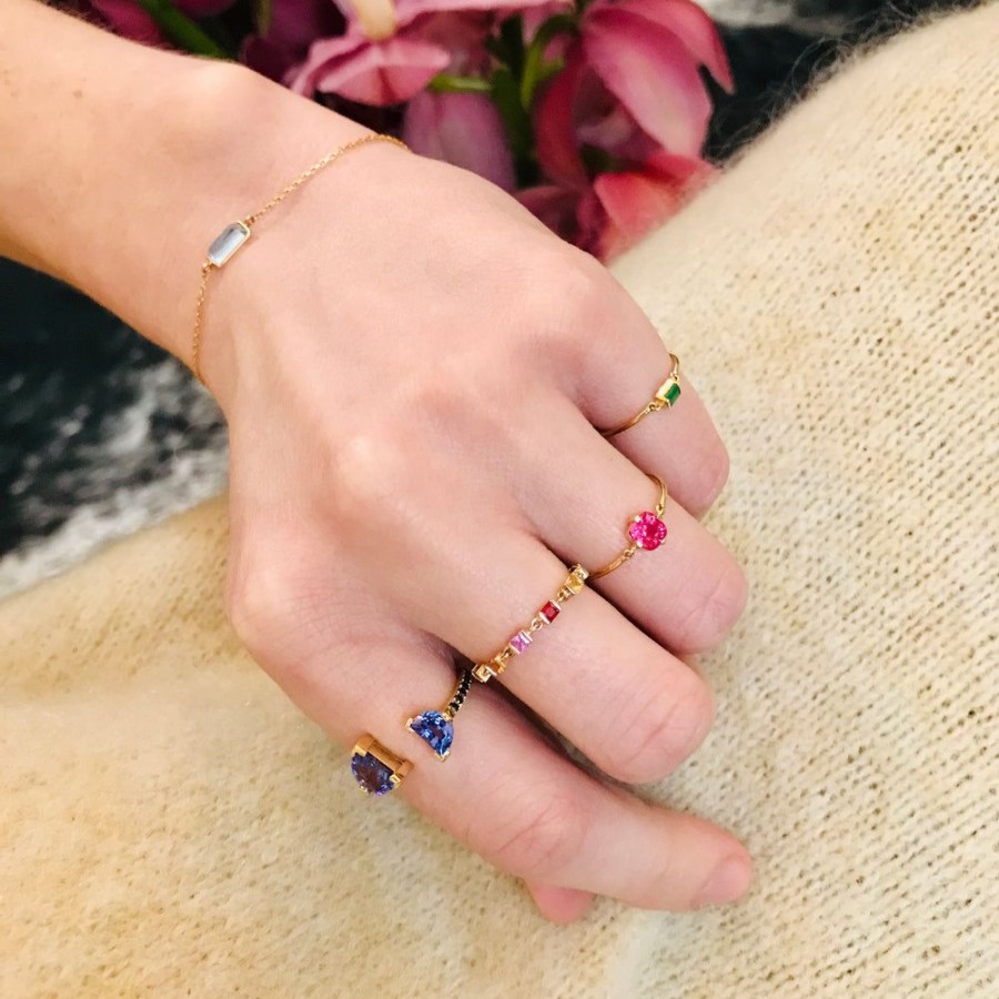 Jewelry YI Collection Chain Rings | Sapphire Rainbow Petite Chain Ring