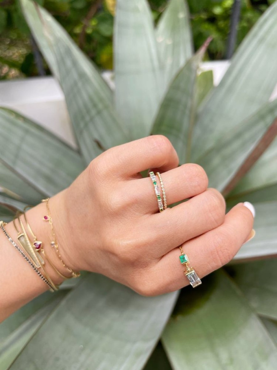 Jewelry YI Collection Double Gemstones | Aquamarine & Emerald Chain Ring