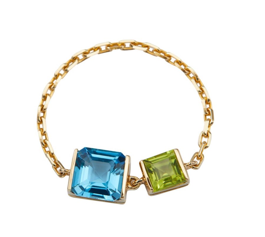 Jewelry YI Collection Double Gemstones | Topaz & Peridot Chain Ring