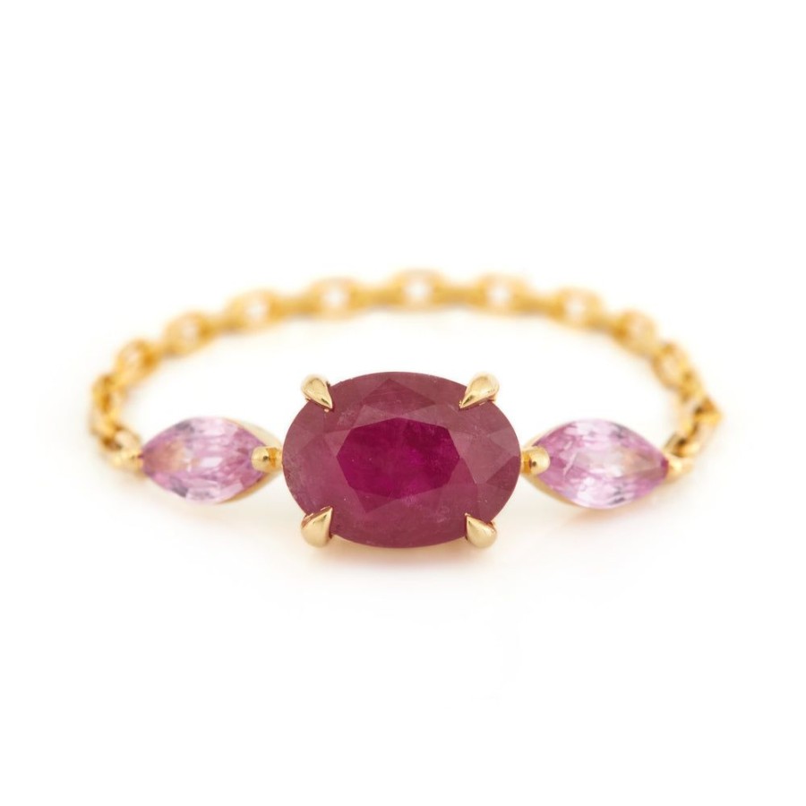 Jewelry YI Collection Chain Rings | Ruby & Pink Sapphire Chain Ring