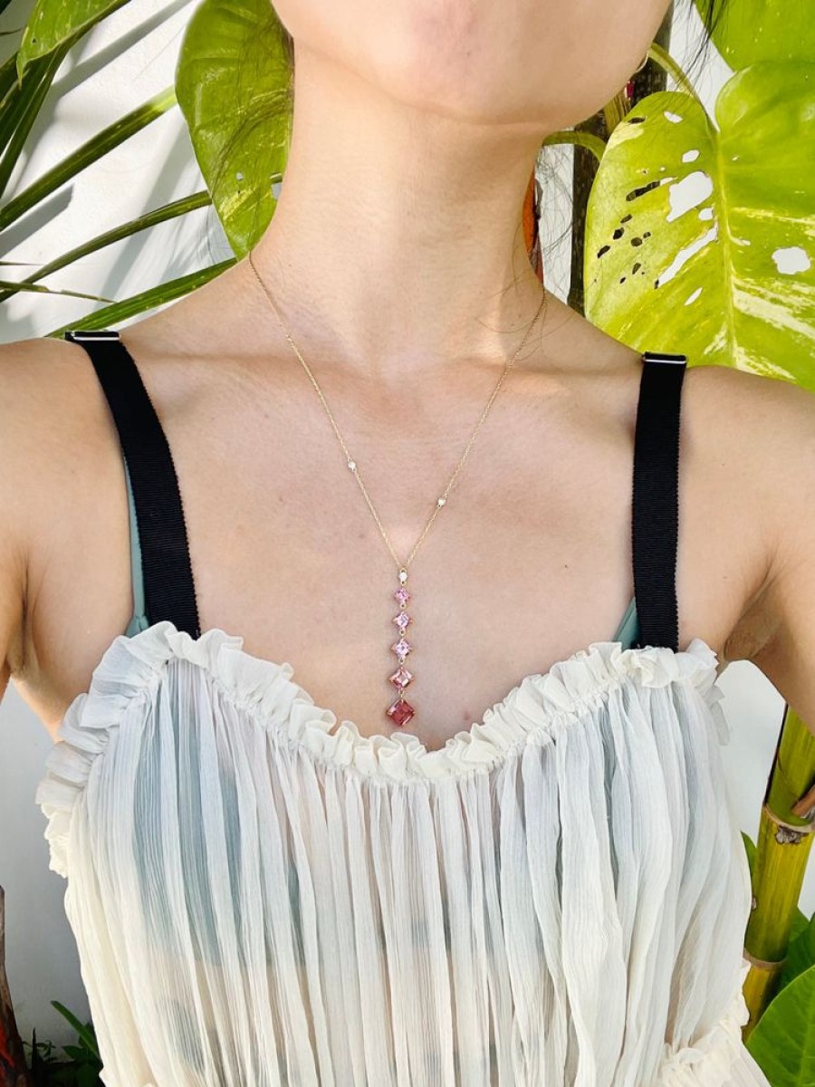 Jewelry YI Collection | Pink Tourmaline & Diamond Cascade Necklace