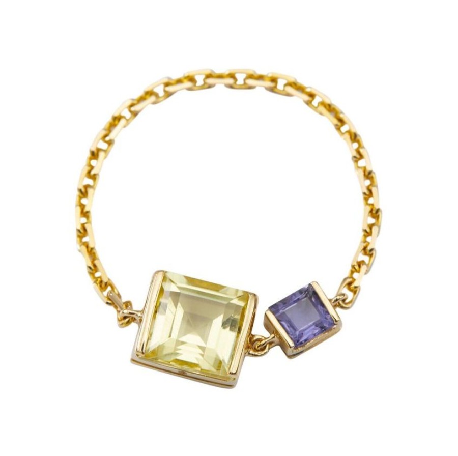 Jewelry YI Collection Double Gemstones | Lemon Quartz & Tanzanite Chain Ring