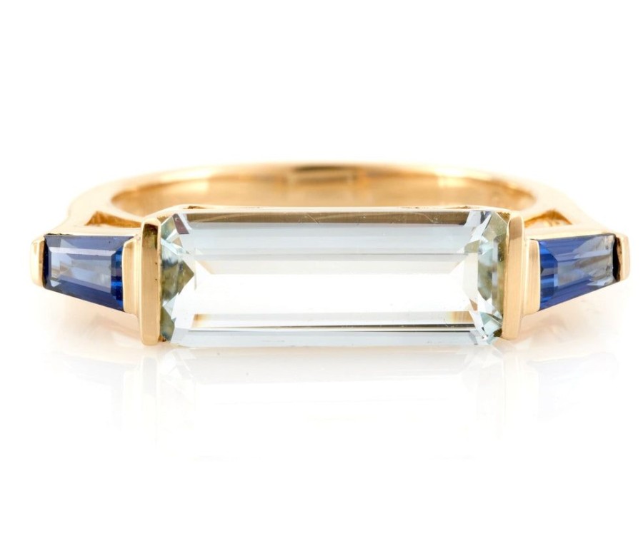 Jewelry YI Collection Triplets | Aquamarine & Sapphire East West Ring