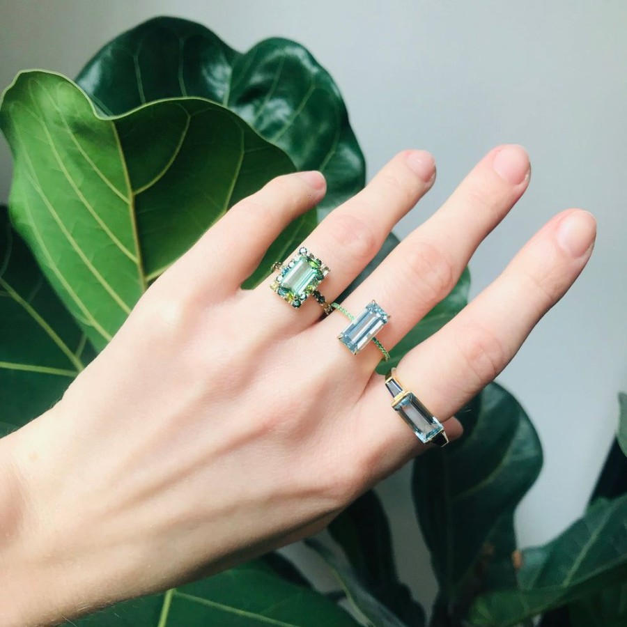 Jewelry YI Collection Triplets | Aquamarine & Sapphire East West Ring