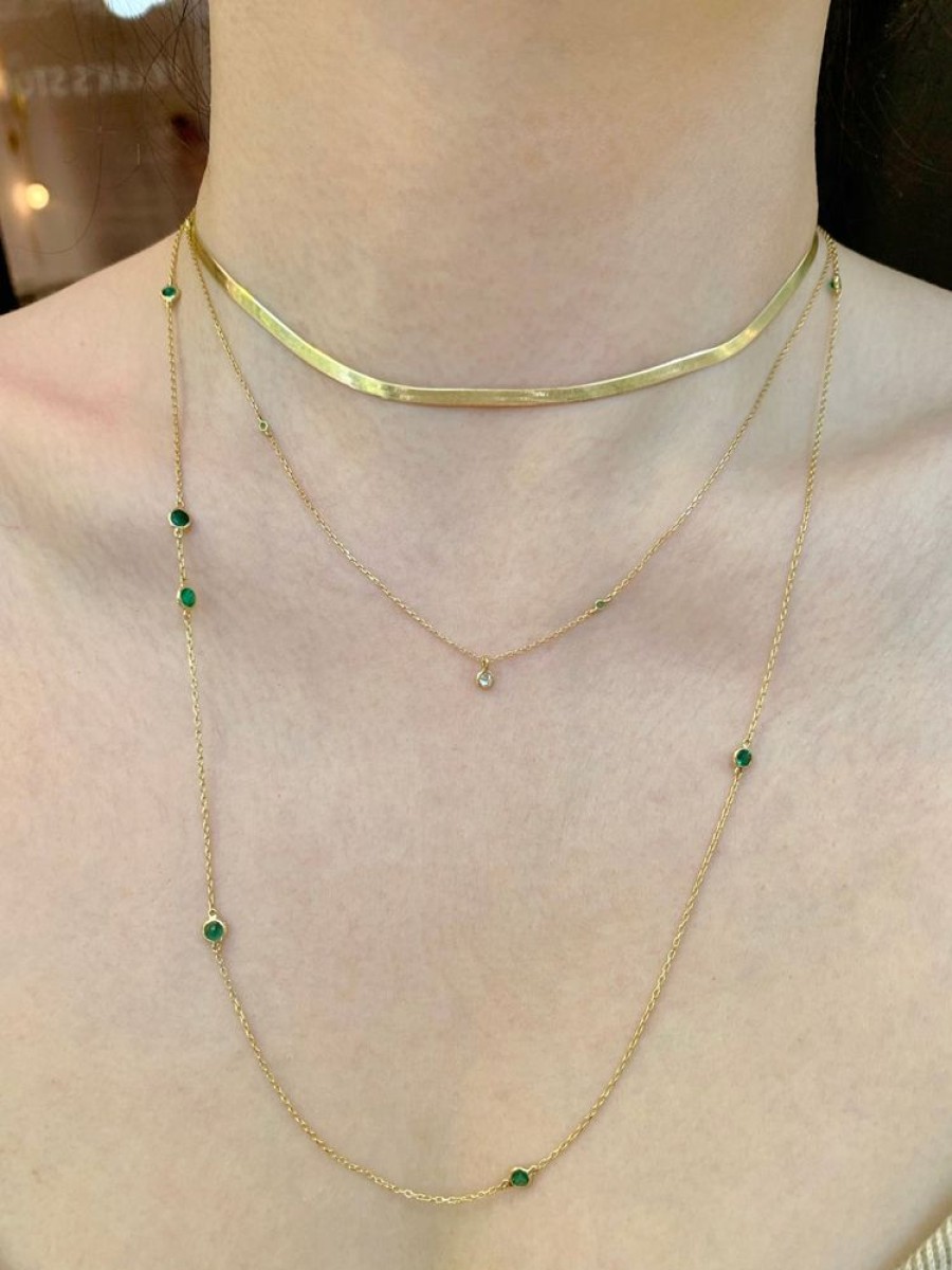 Jewelry YI Collection | Long Emerald Dot Necklace