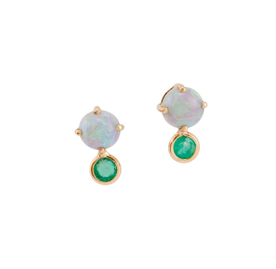 Jewelry YI Collection | Opal & Emerald Dot Studs