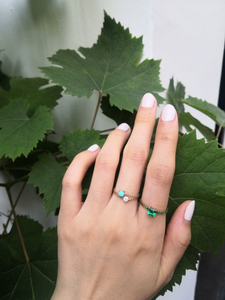 Jewelry YI Collection Chain Rings | Turquoise Dot Chain Ring