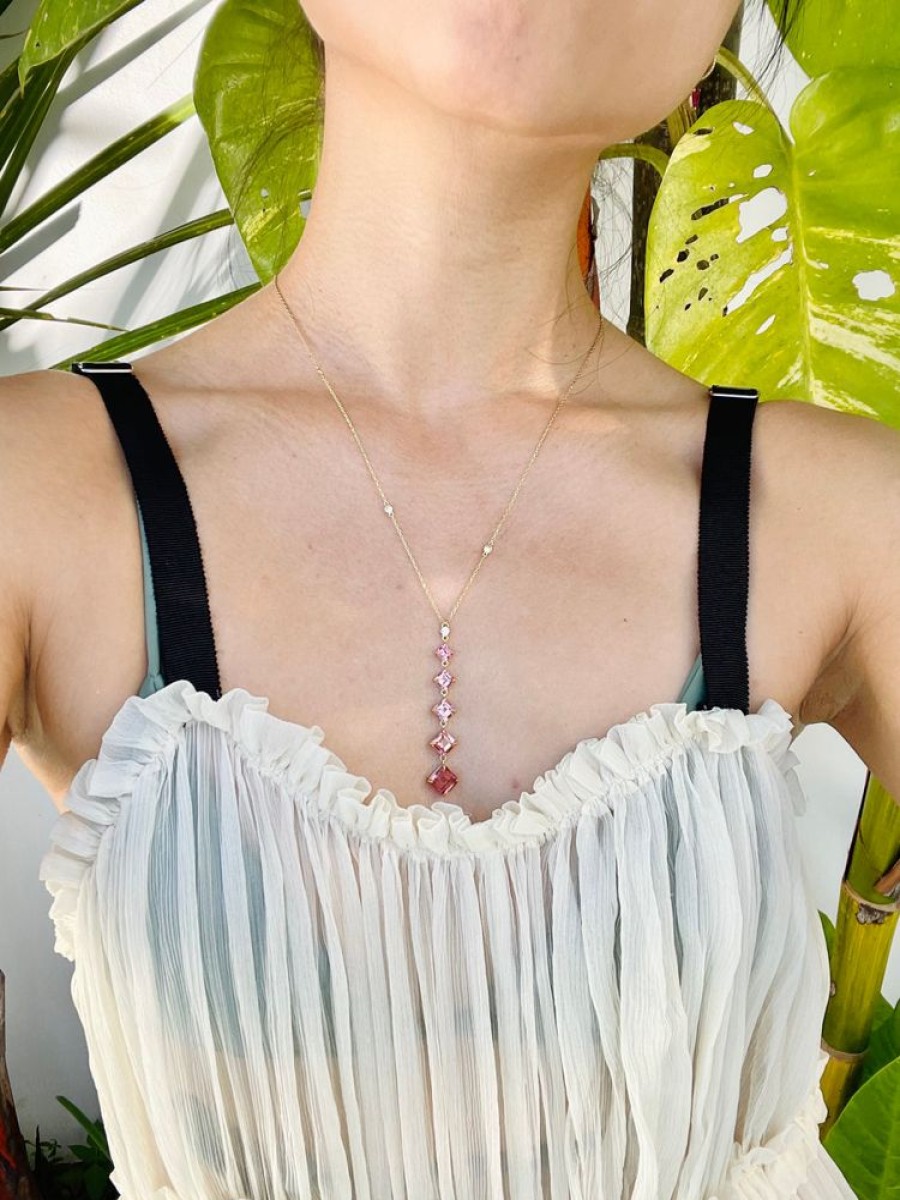 Jewelry YI Collection | Pink Tourmaline & Diamond Cascade Necklace