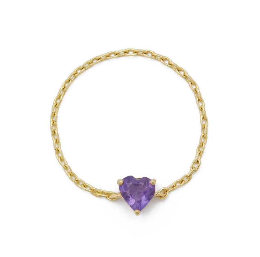 Jewelry YI Collection Single Gemstones | Purple Amethyst Heart Chain Ring