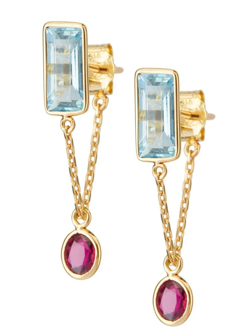 Jewelry YI Collection | Aquamarine & Ruby Chain Earrings