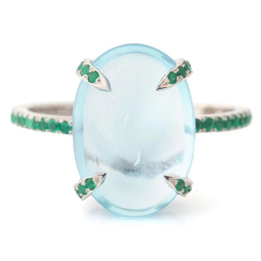 Jewelry YI Collection | Aquamarine & Emerald Spring Globe Ring In Platinum