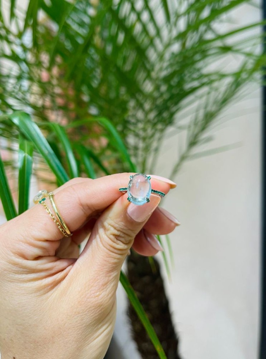 Jewelry YI Collection | Aquamarine & Emerald Spring Globe Ring In Platinum