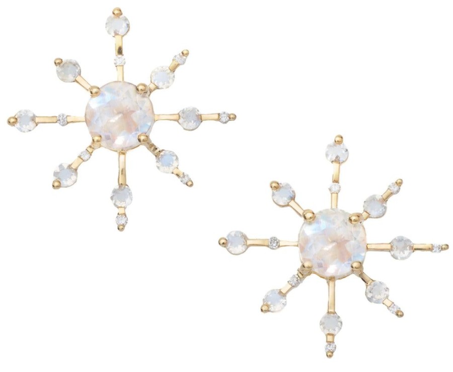 Jewelry YI Collection | Rainbow Moonstone & Diamond Starburst Earrings