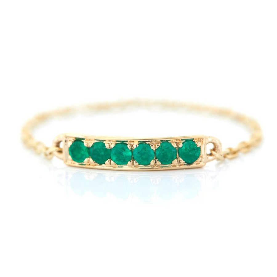 Jewelry YI Collection Chain Rings | Lucky Emerald Bar Chain Ring