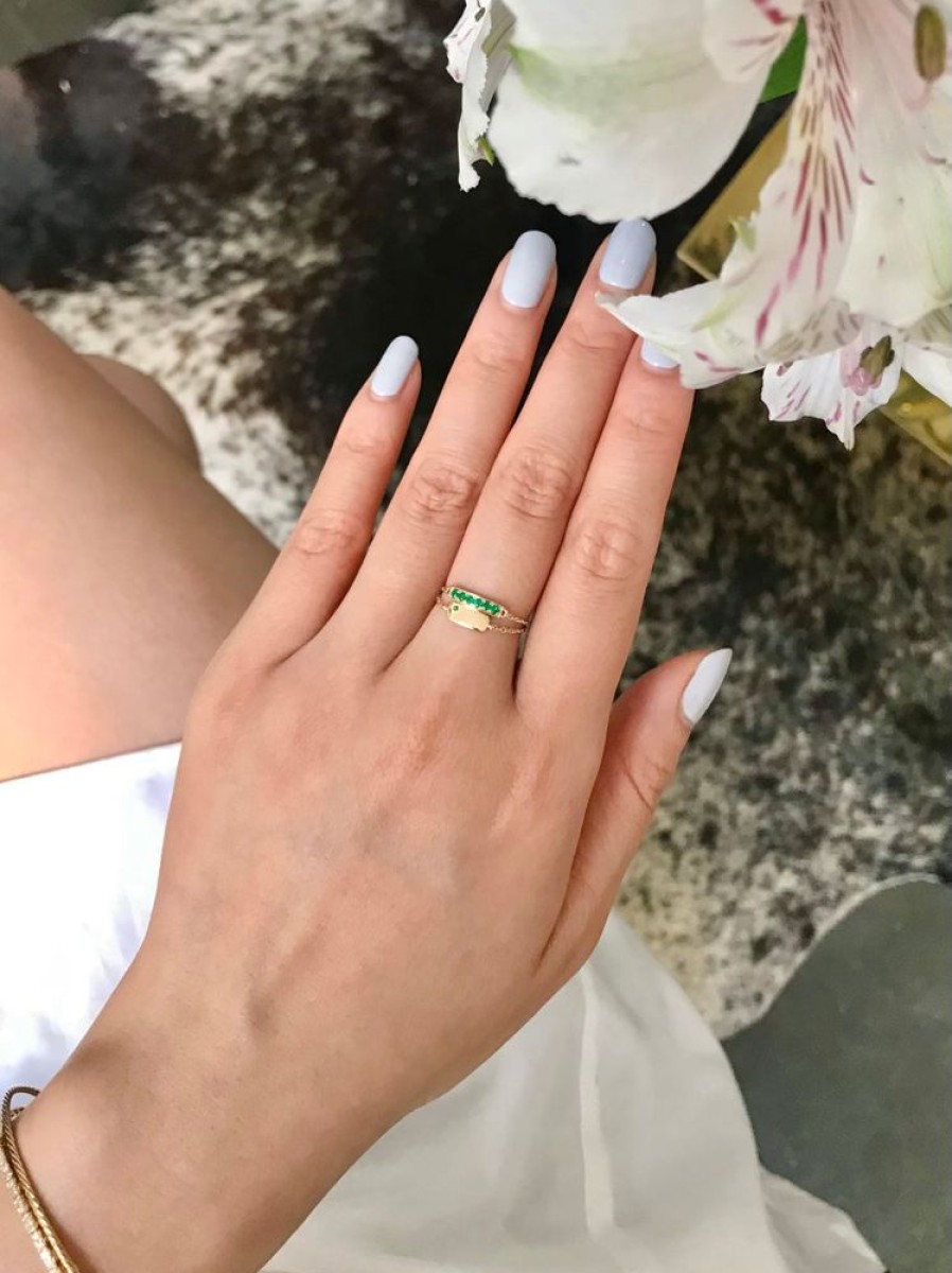 Jewelry YI Collection Chain Rings | Lucky Emerald Bar Chain Ring