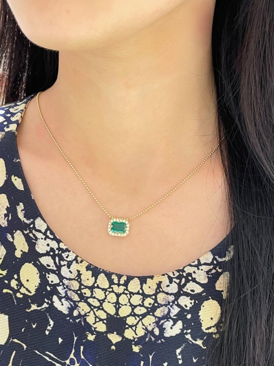 Jewelry YI Collection | Emerald & Diamond Frame Necklace