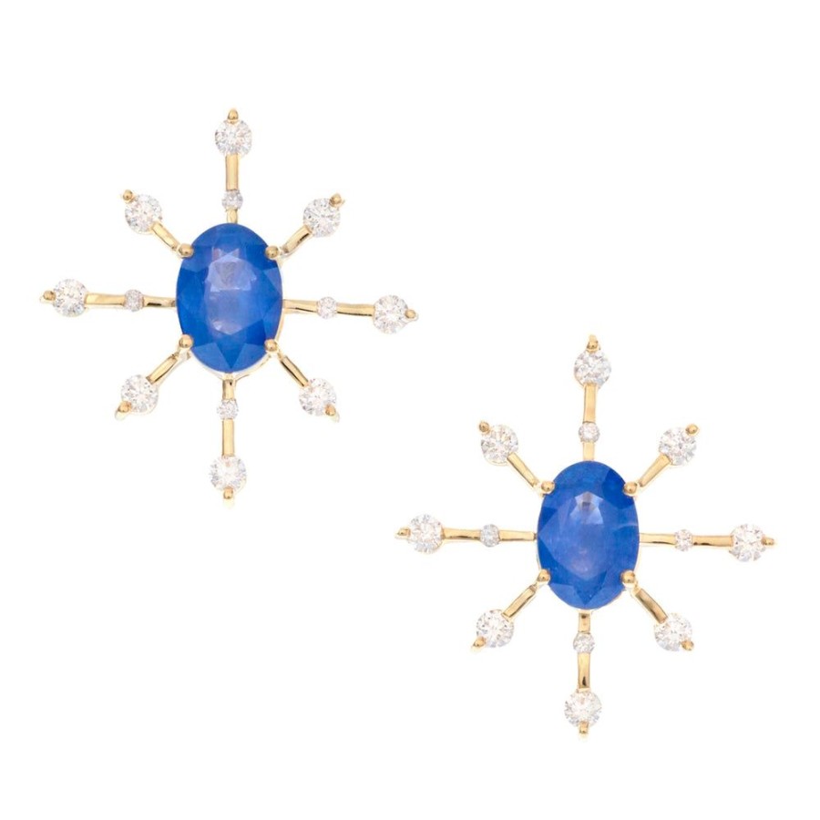 Jewelry YI Collection | Ceylon Sapphire And Diamond Starburst Earrings