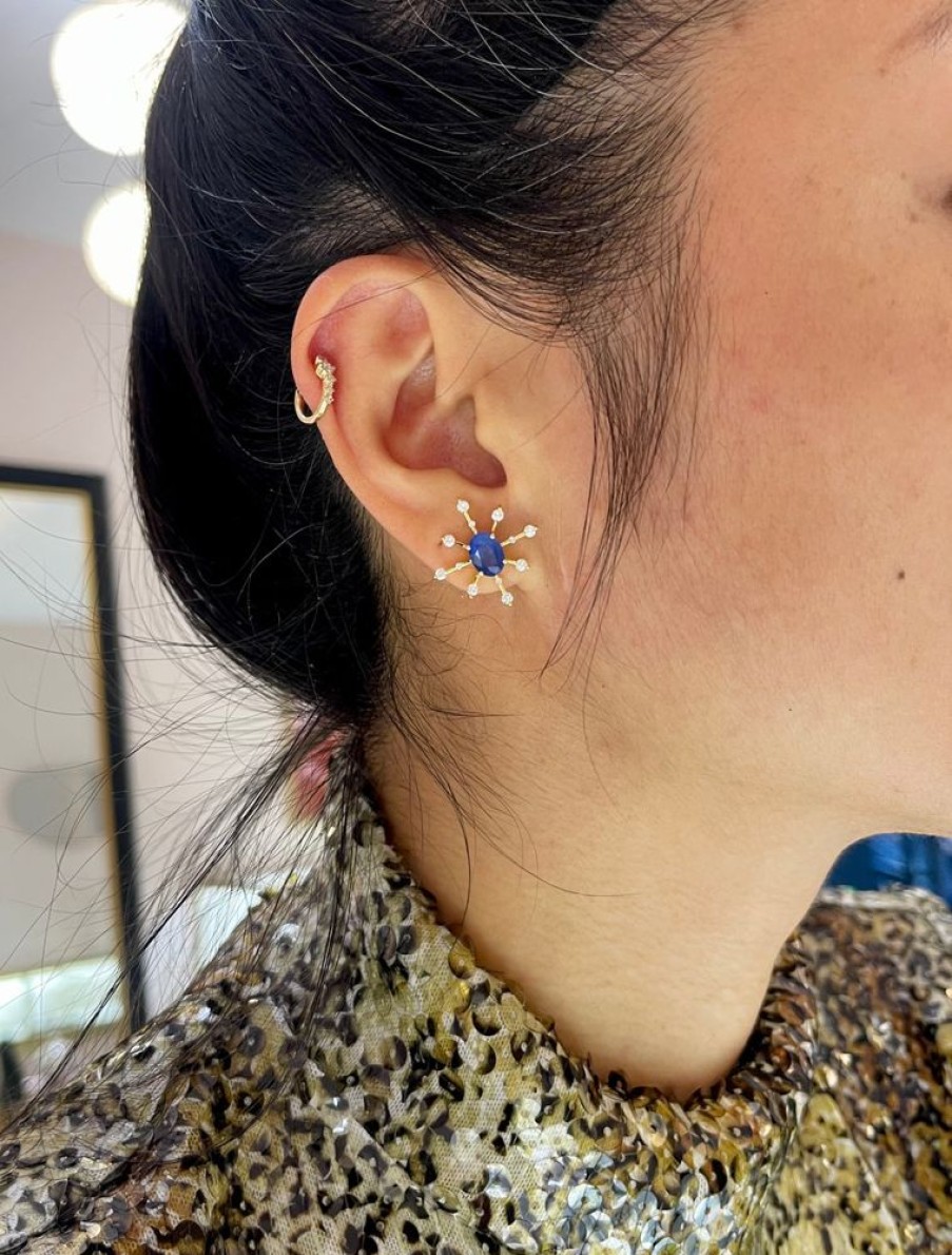 Jewelry YI Collection | Ceylon Sapphire And Diamond Starburst Earrings