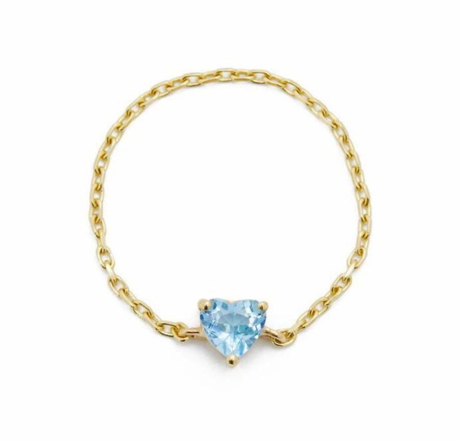 Jewelry YI Collection Chain Rings | Blue Topaz Heart Chain Ring