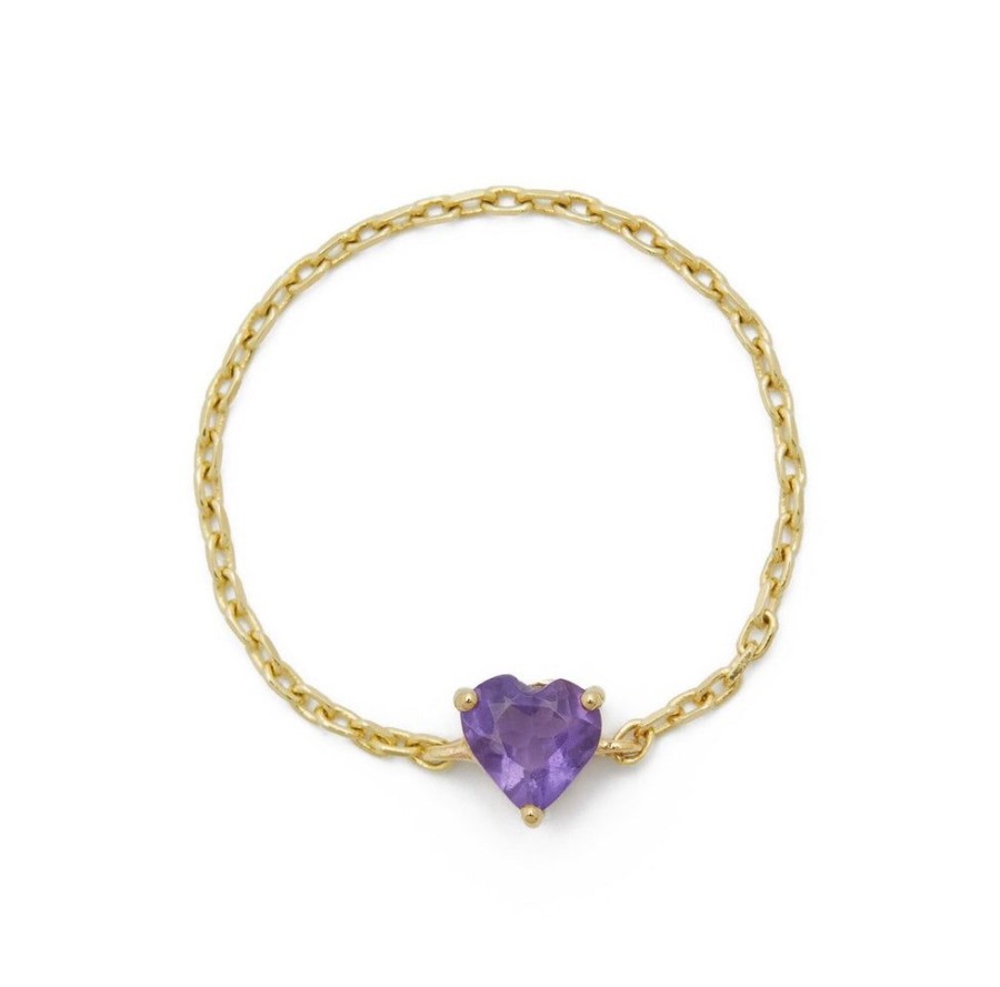 Jewelry YI Collection Chain Rings | Purple Amethyst Heart Chain Ring