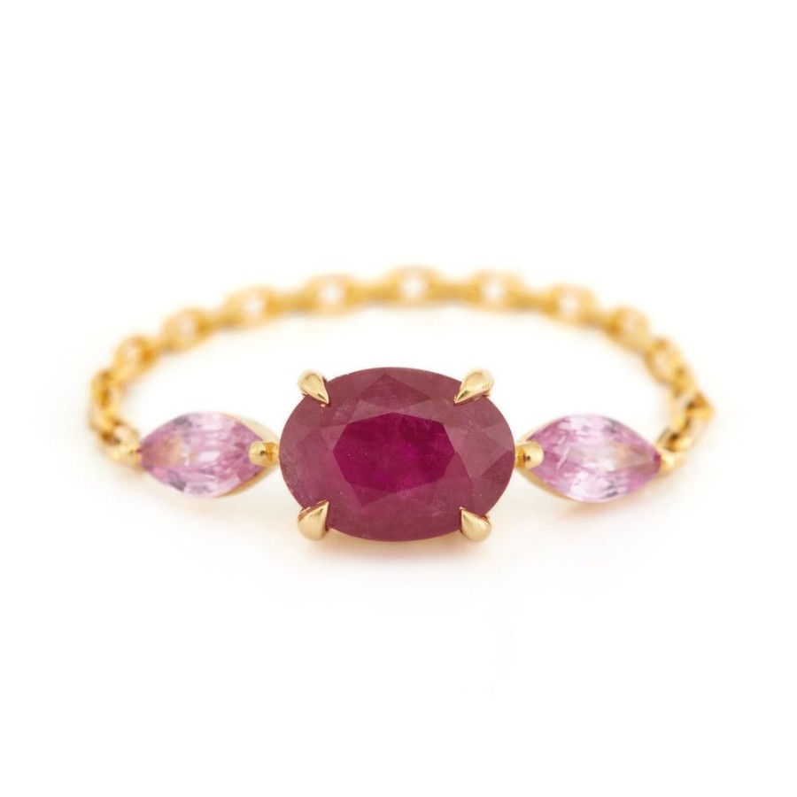 Jewelry YI Collection Triplets | Ruby & Pink Sapphire Chain Ring