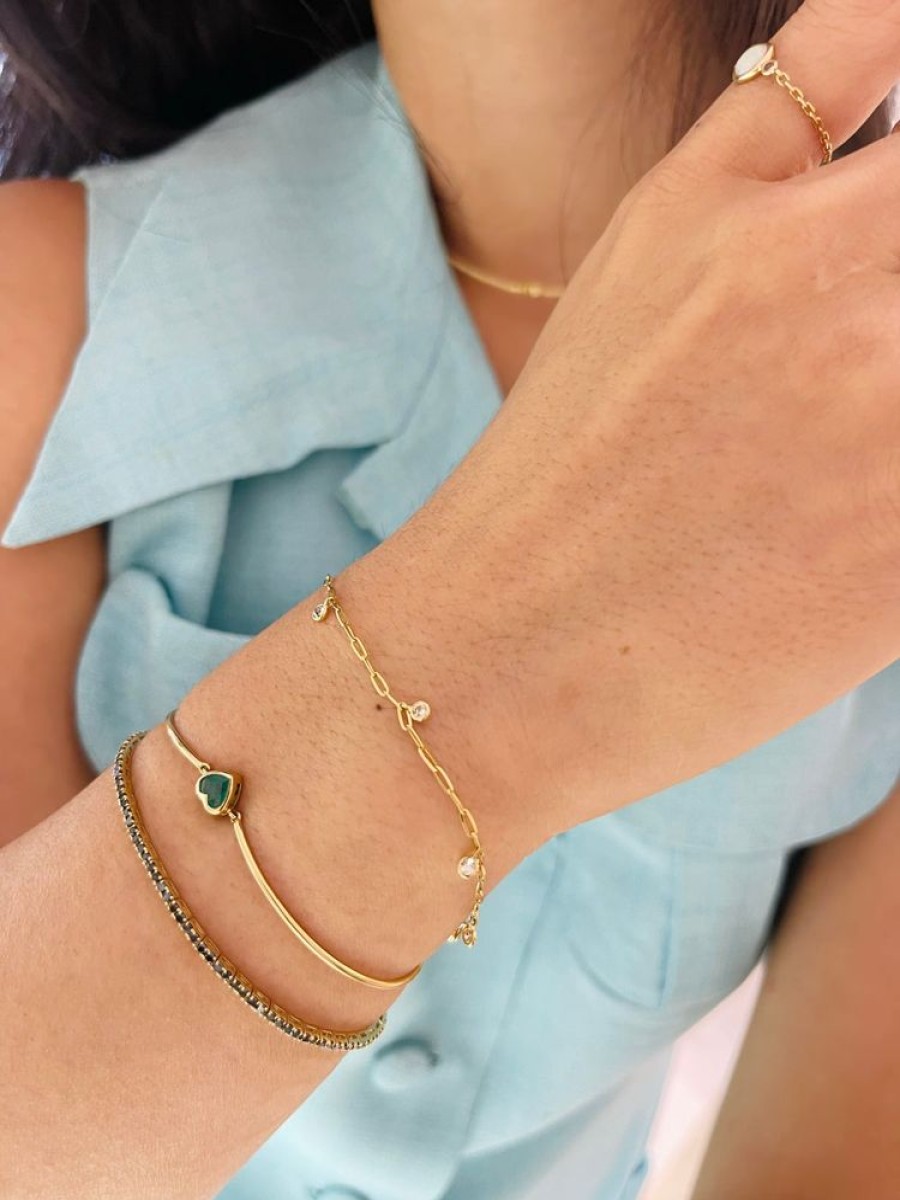 Jewelry YI Collection | Champagne Diamond Dot Paperclip Bracelet