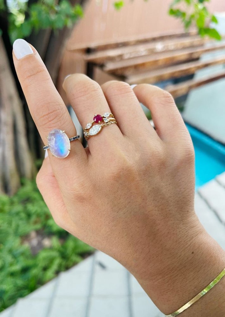 Jewelry YI Collection Something Bigger | Rainbow Moonstone & Sapphire Globe Ring