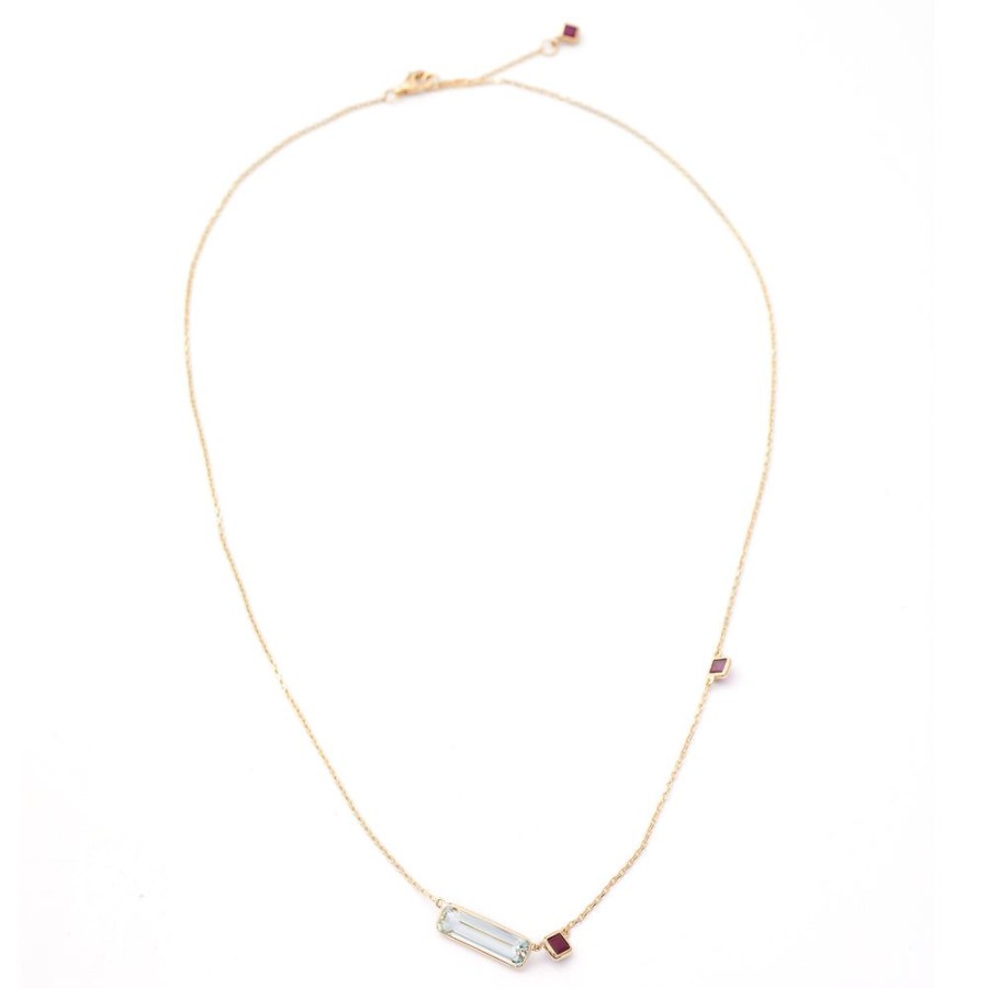 Jewelry YI Collection | Aquamarine & Ruby Bar Necklace