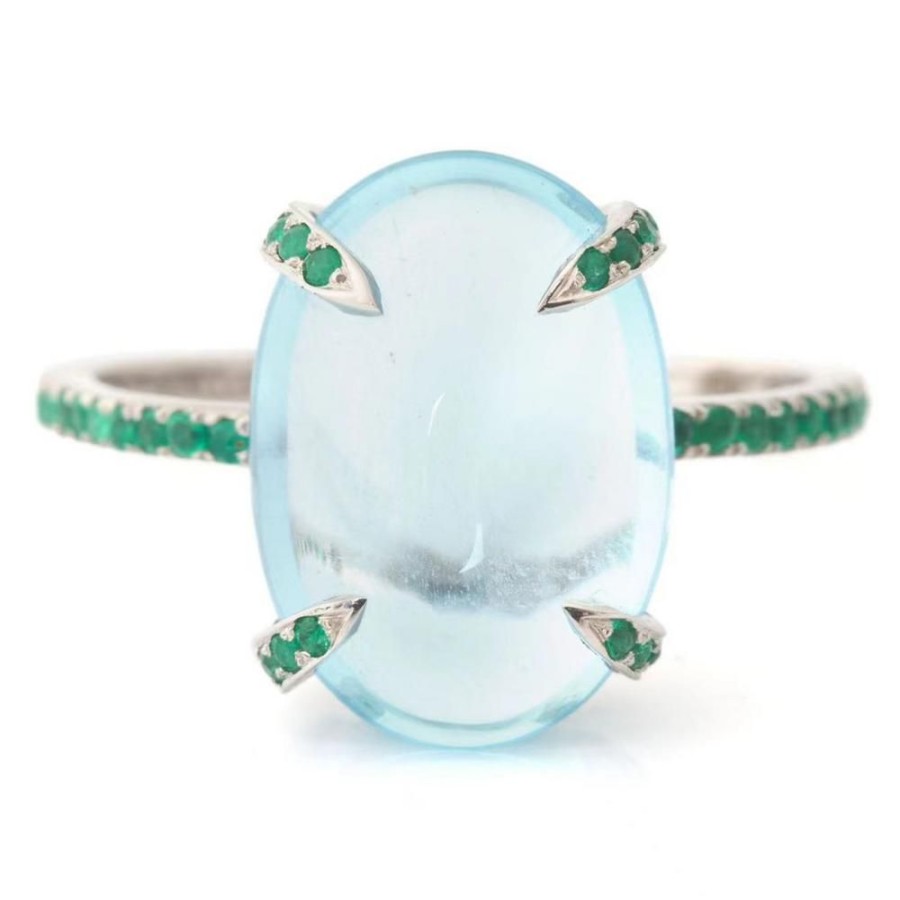 Jewelry YI Collection Something Bigger | Aquamarine & Emerald Spring Globe Ring In Platinum