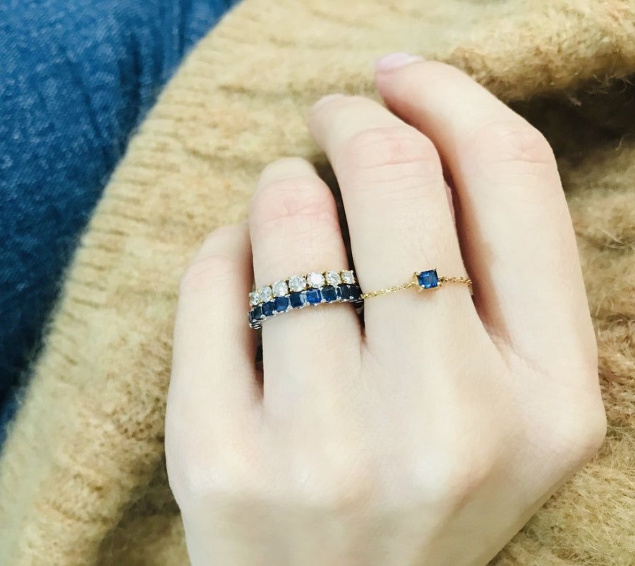 Jewelry YI Collection Chain Rings | Royal Blue Sapphire Chain Ring