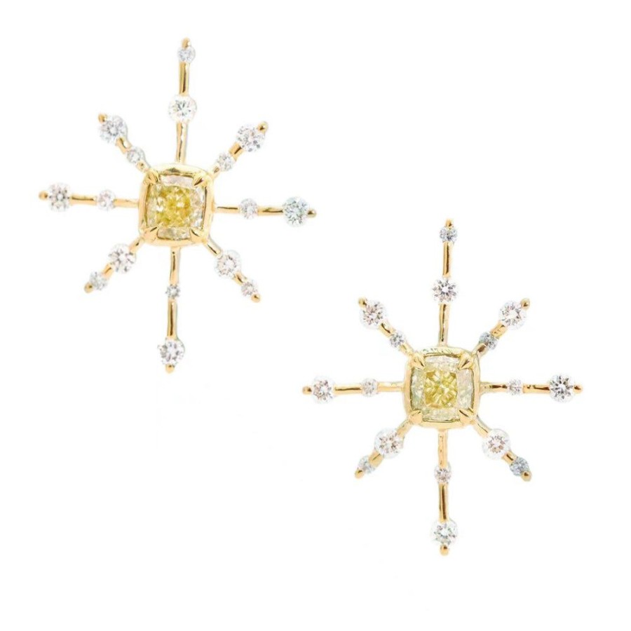 Jewelry YI Collection | Canary Diamond Cushion Cut Starburst Earrings