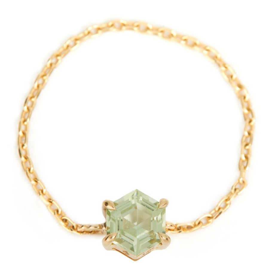 Jewelry YI Collection Chain Rings | Green Tourmaline Hexagon Chain Petite Ring