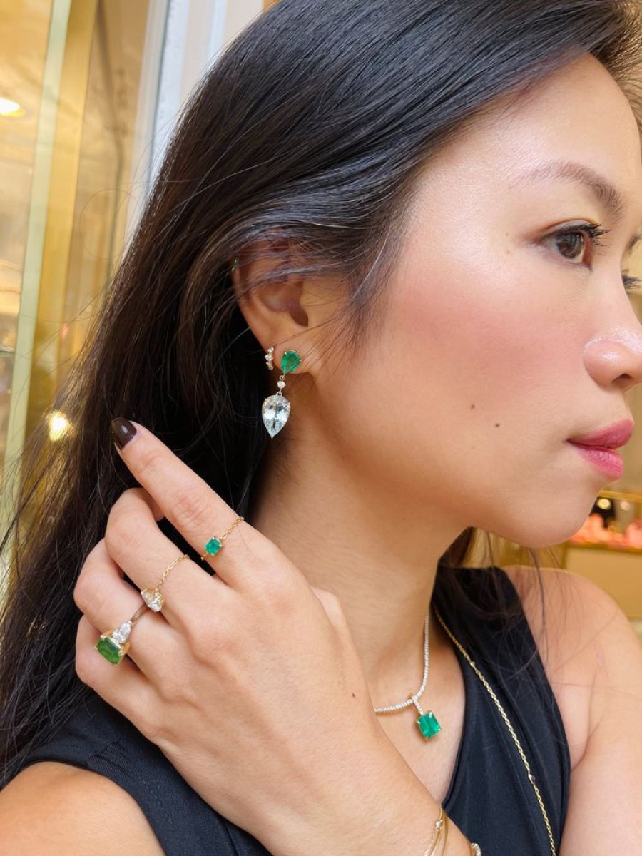 Jewelry YI Collection | Emerald & Aquamarine Spring'S Dewdrop Earrings