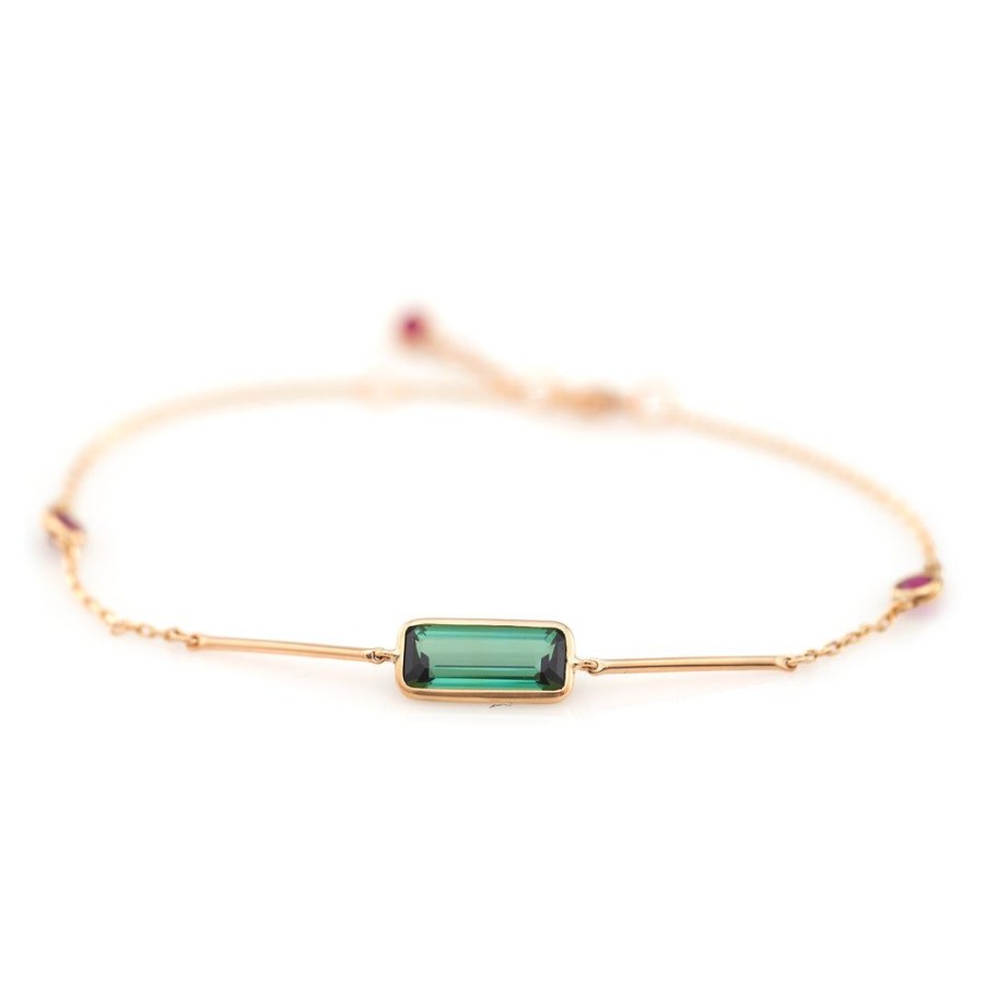 Jewelry YI Collection | Green Tourmaline & Ruby Bar Bracelet