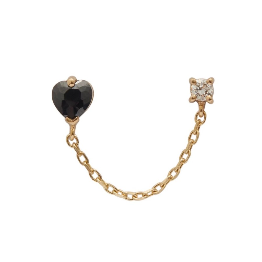 Jewelry YI Collection | Onyx Heart & Diamond Chain Earring