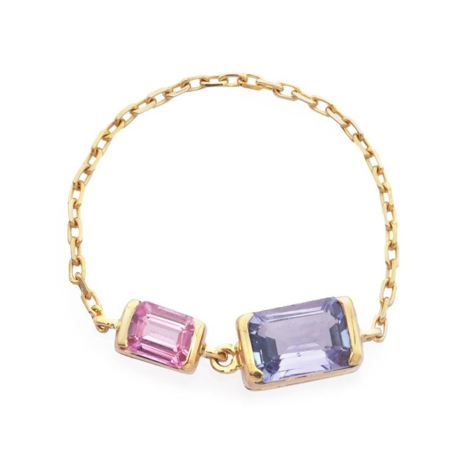 Jewelry YI Collection Chain Rings | Tanzanite & Pink Sapphire Chain Ring